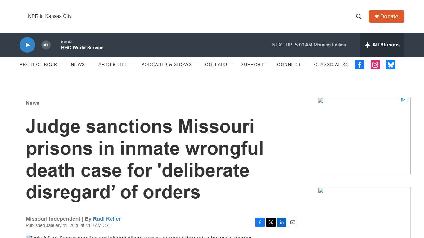 Judge sanctions Missouri prisons in inmate wrongful death case for 'deliberate disregard’ of orders KCUR - Kansas City news and NPR
