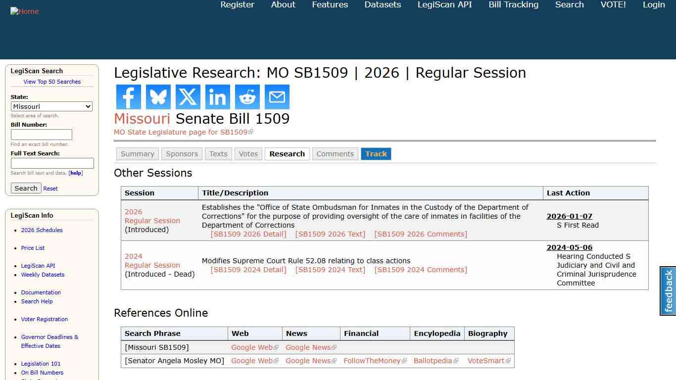 Legislative Research: MO SB1509 2026 Regular Session LegiScan